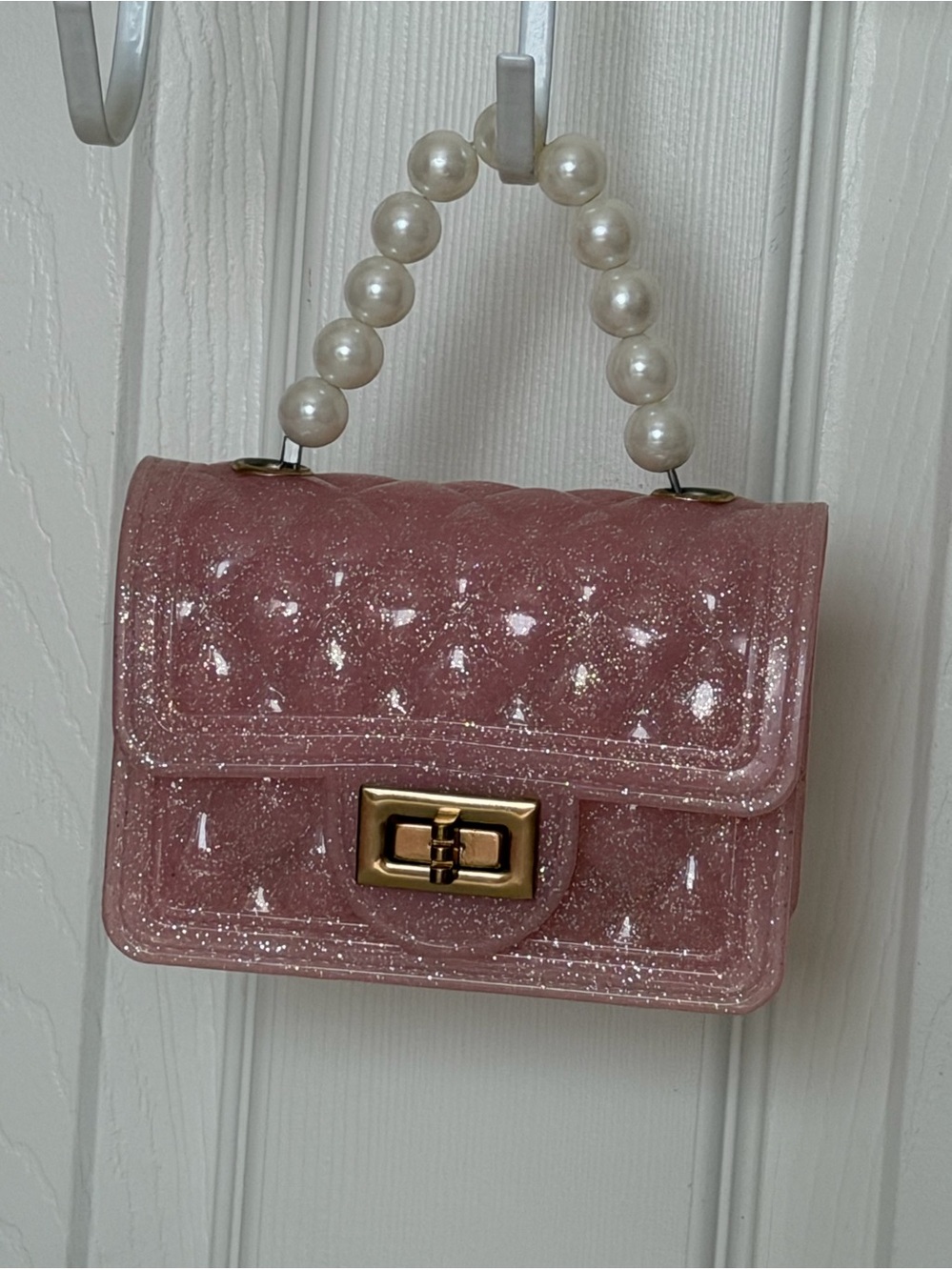 4/$25 Little Girl Pink Glitter Pearl Strap Purse